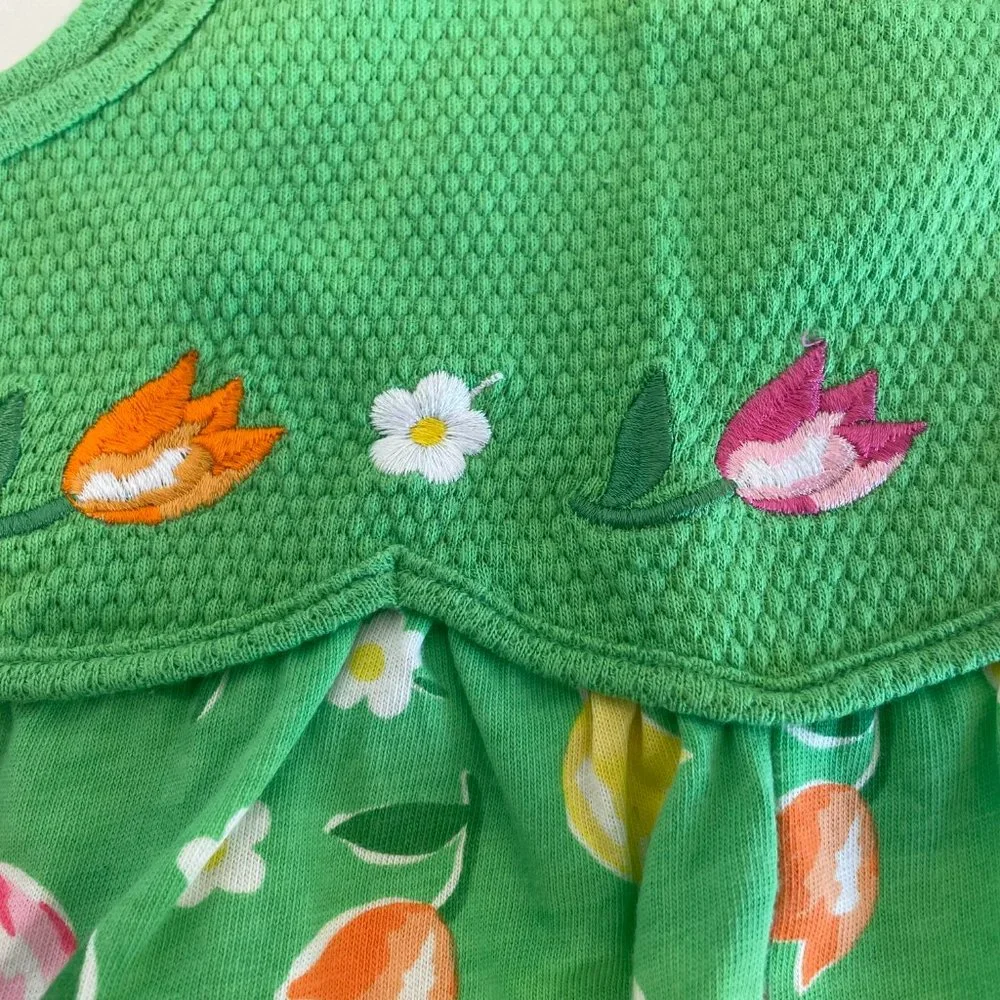 Basic Editions Green Sleeveless Romper Embroidered Flowers Size 3T - Picture 4 of 13